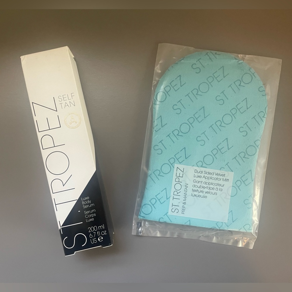 St Tropez Self Tan Luxe Body Serum and Dual Sided Velvet Luxe Applicator Mitt